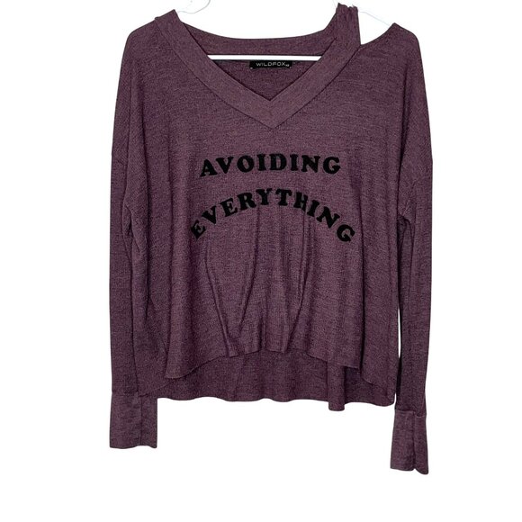 Wildfox "Avoiding Everything" Purple V-Neck Long Sleeve Sweater XS Womens - Picture 2 of 9
